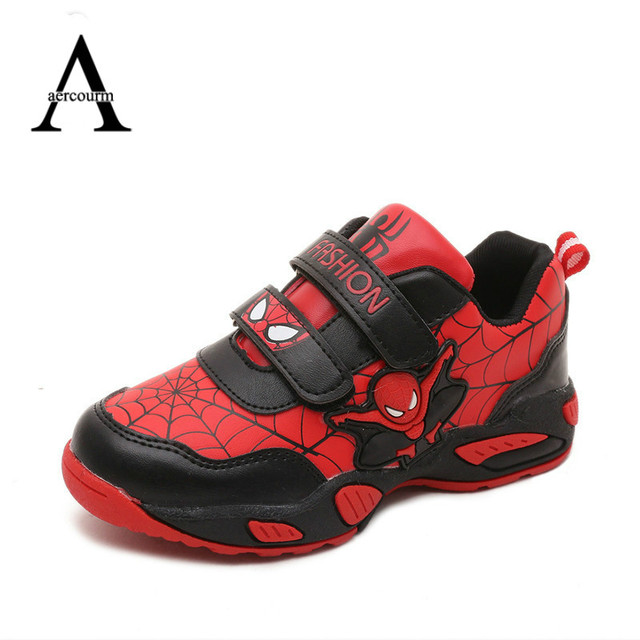 Aercourm Осень Детей Shoes Дети Плоские Кроссовки Спортивные Дышащей Девушки Shoes Мультфильм человек-Паук Мультфильм Бренды Мальчики Shoes