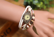 Envío gratis – 2015 de la nueva vendimia cuarzo mujeres se visten Watchs nuevas alas colgante de cuero sintético reloj