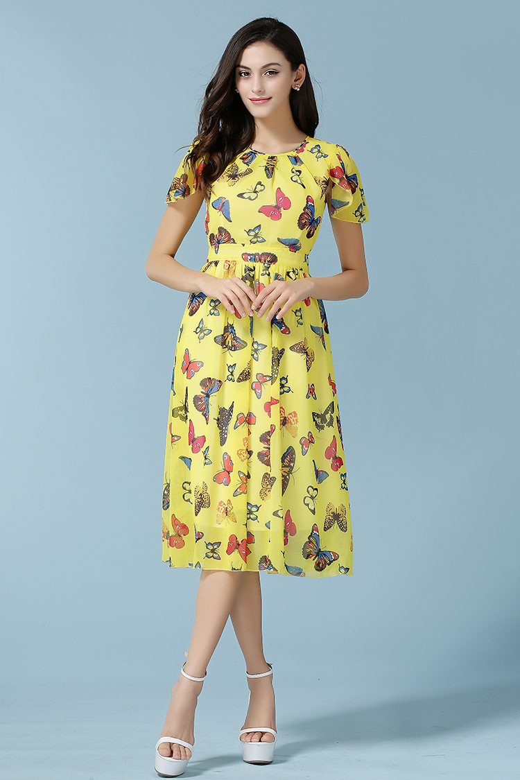 womens summer dresses 2015 summer maxi dress long yellow animal butterfly casual short sleeves plus size