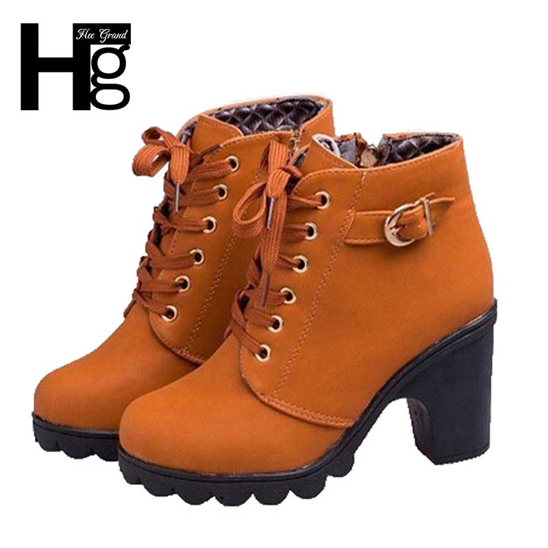 2015 Autumn Winter Woman Boots Thick Heel Platform Military Martin Ankle Boots Classic Buckle Women Shoes XWX367