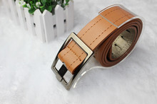 New Fashion 2015 Unisex Faux Leather Waist Belts Brand Sewing Thread Buckle Belt Men Women Design Black White Accessories