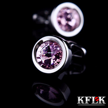 KFLK Luxury shirt cufflinks for men’s Brand cuff buttons wedding Crystal cuff links High Quality Pink abotoaduras Jewelry