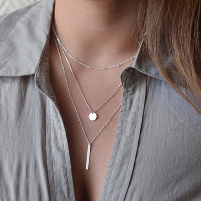 Image of 2016 Women's Fashion Jewelry Colar 1pc European Simple Gold Silver Plated Multi Layers Bar Coin Necklace Clavicle Chains Charm