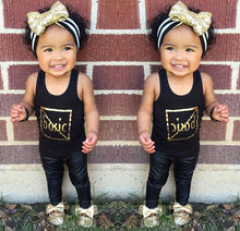 Vest Tops Leather Pants Girls Boys Clothing 2016 New Clothes Sets Fashion Toddler Baby Kids Boys Girls Gold Letter Sleeveless