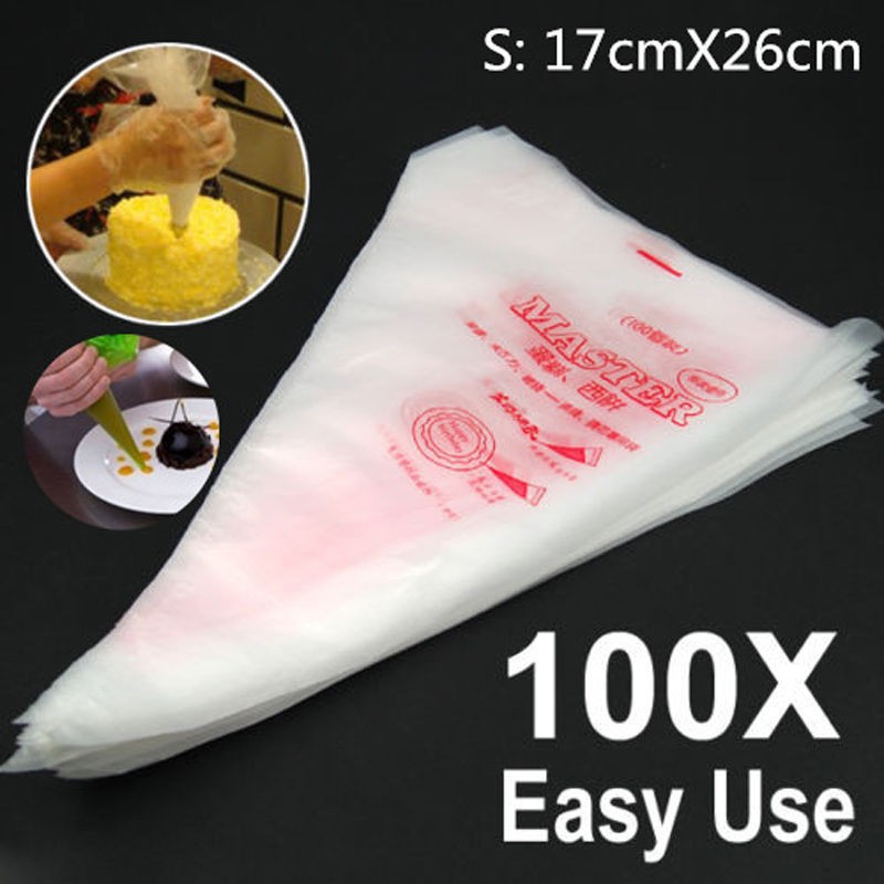 Image of Azerin 100 PCS Small Size Disposable Piping Bag Icing Fondant Cake Cream Decorating Pastry Tip Tool 17X 26CM