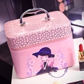 Korean lovely cosmetics bag professional large capacity female cosmetics box with mirror