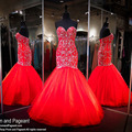Gorgeous Red Mermaid Evening Dresses with Silver Sequins Beaded Embroidery Tulle Ruffles Lace up Prom Dresses