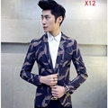 Man Suit Jacket Good Quality Winter Autumn Fashion Flowers Leaves Printing Male Single Breasted One Button