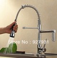Double Spout Kitchen Mixer Faucet w Sprayer Hot and Cold Water Mixer Tap Chrome Finish