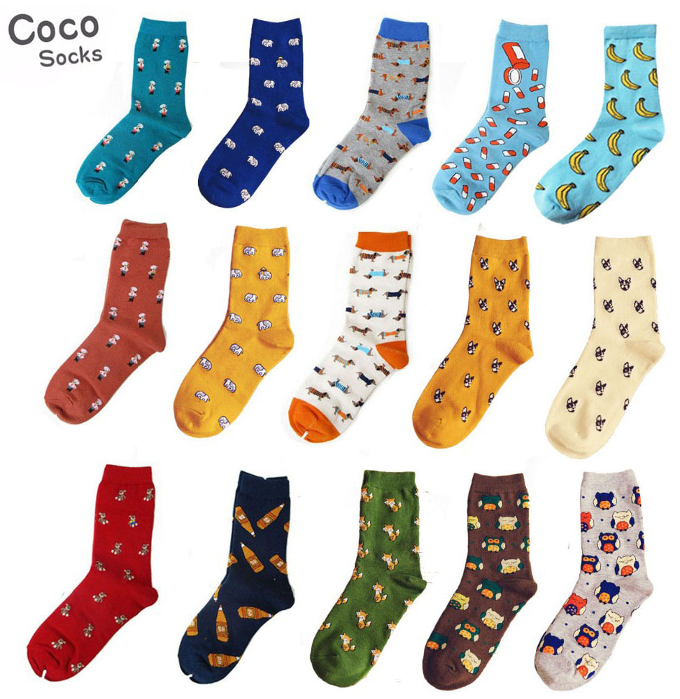 Image of New caramella Banana Elk hit Color Socks for Couple happy socks Harajuku Street Tide Casual cotton compression mens socks 45w