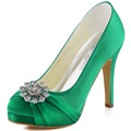 EP2015 PF Mint Green Women Bride Bridesmaids High Heel Platfrom Pumps Rhinestones Satin Lady Wedding Bridal