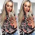 2016 women basic coats long sleeved round neck zipper autumn bomber jacket women camouflage flowers jaqueta