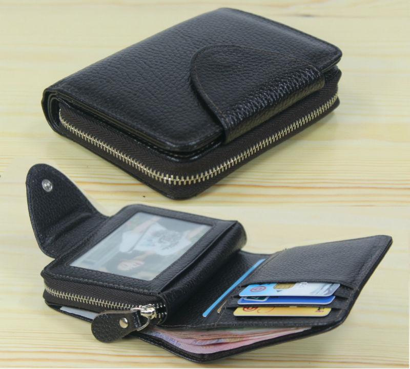 New 2015 Fashion Cowhide Genuine Leather Wallet Men Leather wallet male wallet Short Money clip Coin Bag Black Vertical WL006