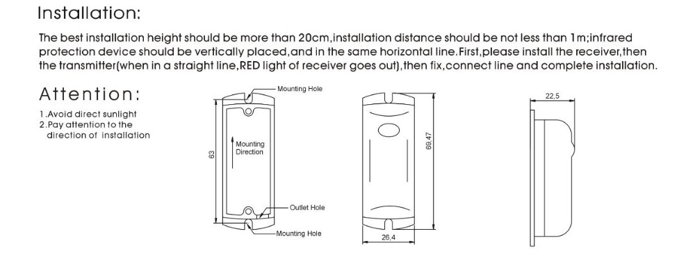 Photoelektrischer Infrarotdetektor Einzelstrahlen Alarm Barrier Sensor Security