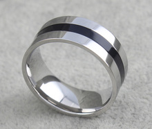 9mm wide men ring stainless steel wedding rings with black enamel design high polished rings for