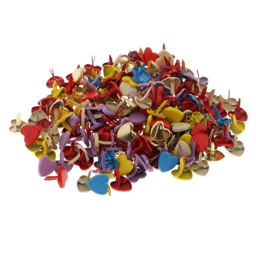 200x Assorted Color Heart Head Split Pins Metal Brads Paper Fastener