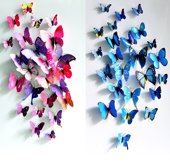 Image of 3D three-dimensional wall stickers butterfly wall stickers size 12 suit wedding curtain window display stickers Home Decoration