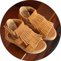 2017 Summer european style girls tassel shoes beach shoes for girls sandals baby girls genuine leather
