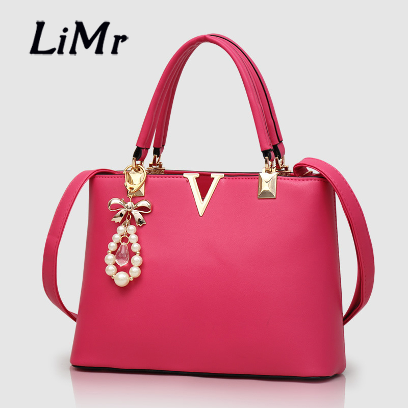 LiMr New Fashion Lady Leather Handbags Solid Lichee Pattern Beading Bow Women PU Shoulder Messenger Bags Bolsa Free Shipping