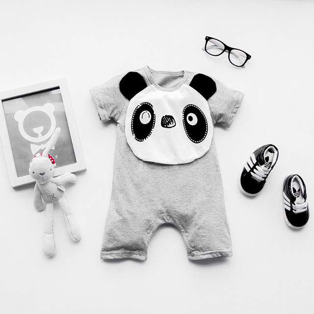 Cute panda 100% Хлопок короткий Рукав Одежды Аналогичные Комбинезон Отпечатано Девочка Трико девочка мальчик одежды