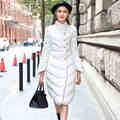 Elegant White Black White Winter Jacket Women European Turn down Collar Medium Long Thick Warm Down