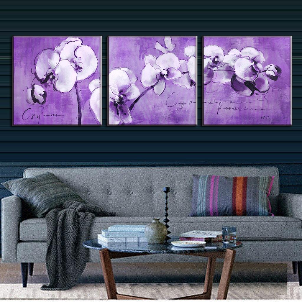 Modern 3 pcs/set purple flower printed on canvas painting combined ...