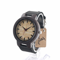 BoboBird C023 Mens Black Sandal Wooden Bamboo Watches Luxury Wooden Bamboo Watches With Leather Quartz Watch