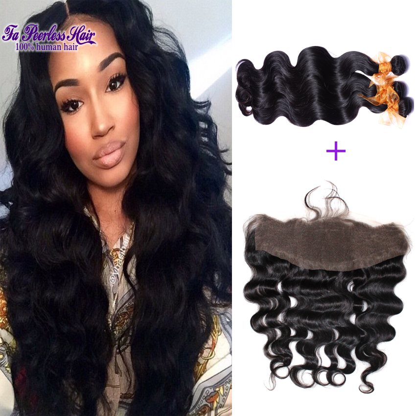 Image of 13X4 ear to ear brazilian lace frontal closure with bundles human hair lace frontals with baby hair msbeauty queen hair products