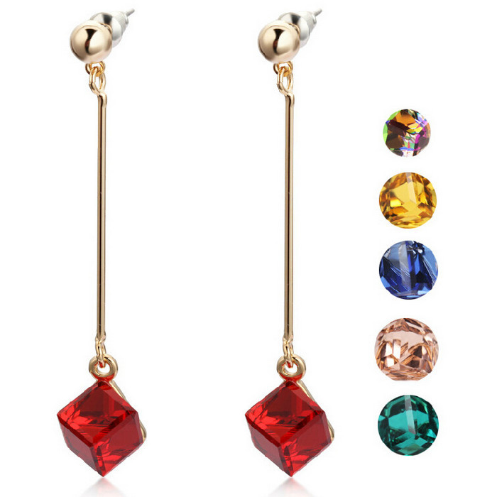 Image of Fashion Earrings For Woman Jewelry Brincos Imitation Rhodium/18K Gold Plated Hot Sale Square Color Crystal Dangle Earring