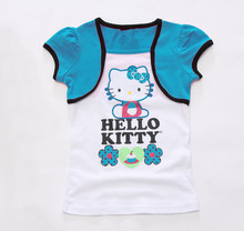 New 2015 Baby Girls Cartoon hello kitty T Shirt Kids Short Sleeve T shirt Children summer