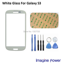 White Front Top Outer Screen Lens Glass Cover Replacement For Samsung Galaxy SIII S3 GT-I9300+Adhesive+Tools Kit