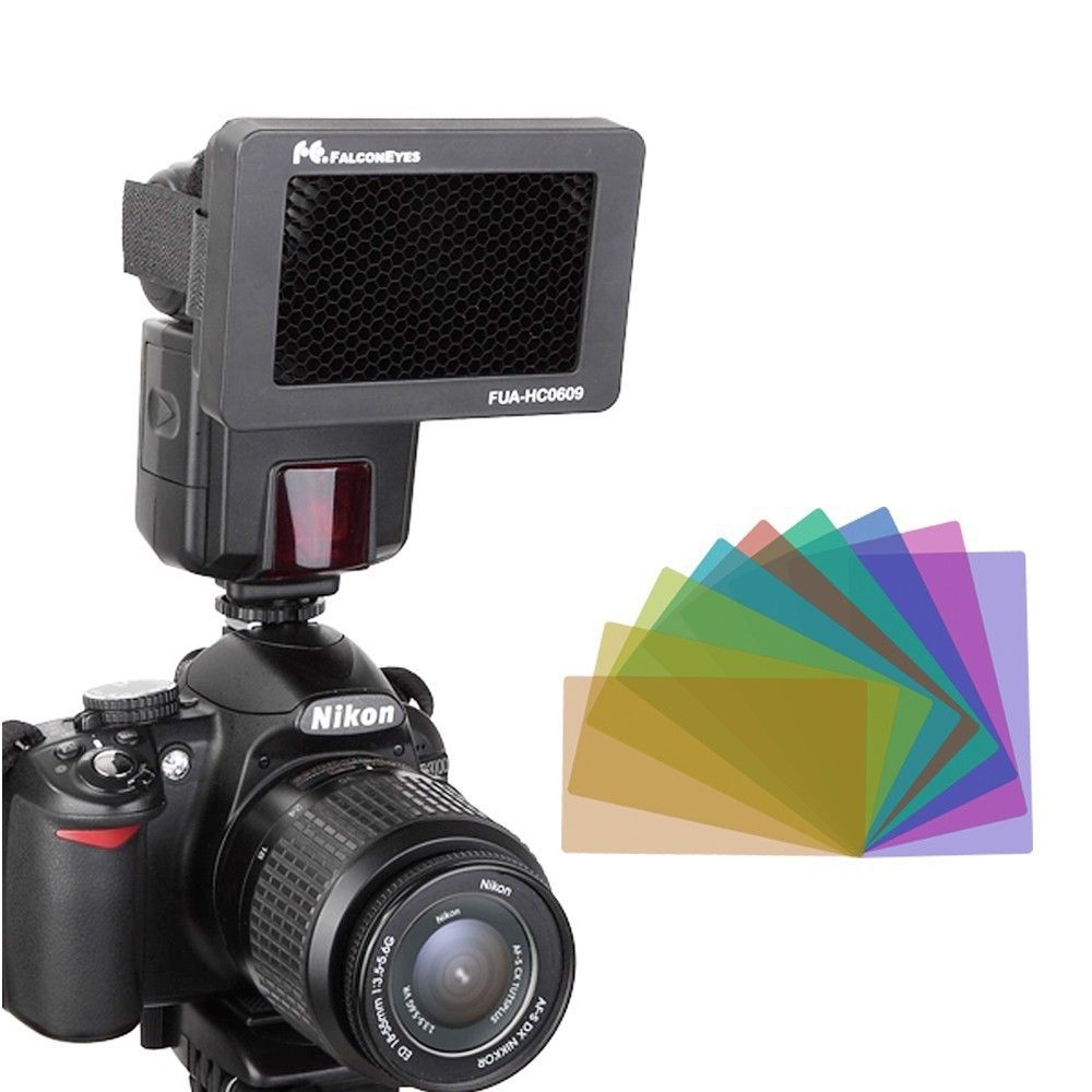 FALCON EYES Honeycomb Grip with 10 color flash gels set for Canon Nikon YONGNUO Metz Nissin Flash Gun Speedlites