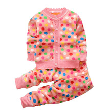 2015 Autumn winter baby girls clothing set kid Flower thicken Warm clothes set children knitting cardigan