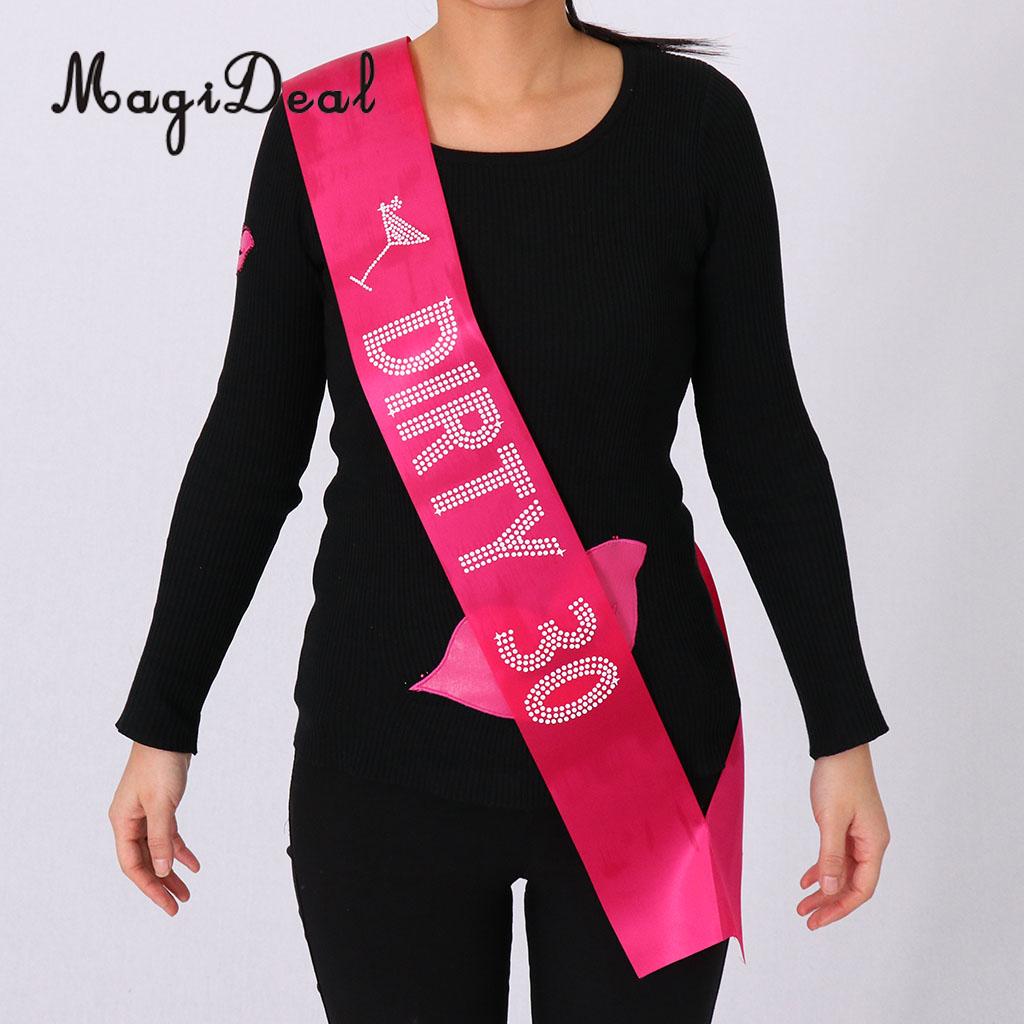 Hot Pink Satin Sash Dirty 30 White Words 30th Birthday Party