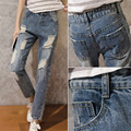 Youth fashion ripped broken hole loose casual ankle length denim harem pants high waist distressed cropped