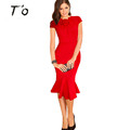 High Class Women Elegant Summer Vestidos Ruffle Neck Work Cocktail Prom Party Office Bodycon Sheath Retro