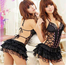 Mini Babydoll Dress Underwear Sleepwear Backless Lace Lingerie Set+G-string Sexy