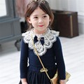 Girls Clothing Long Sleeve Embroidery Lace Trimmings O neck Shirts with Bow for Children Blouse Girl