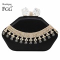 Socialite Women Acrylic Crystal Tassel Formal Black Satin Evening Bags Wedding Party Dinner Metal Clutches Shoulder