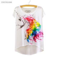 2016 Brand New Cotton T-Shirt Women Short Sleeve t-shirts o-neck Causal loose Magic Unicorn T Shirt Summer tops for women
