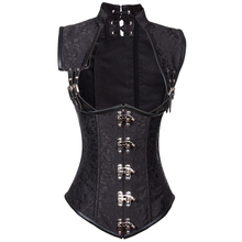 Black Steampunk Costume Collar Steel Boned Corset Underbust Waist Training Corsets Vest Body Shaper Sexy Gothic Clothing Women