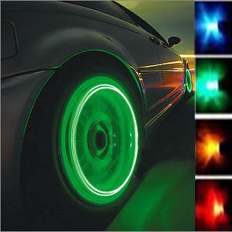 Image of 4pcs Led Car Bicycle Wheel Flashing Light Tyre Lighting Lamp 4 Colors Valve Cap Atmosphere Flash Light