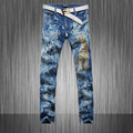 Top recommand personality Men s brand designer Slim skinny pencil jeans tiger printing color drawing club