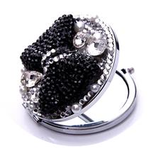 Crystal black bowknot pocket mirror portable double dual sides stainless steel frame cosmetic mirror makeup mirrors