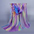 2015 design rainbow stripe women printed flower scarf autumn winter floral chiffon silk beach headband hijab