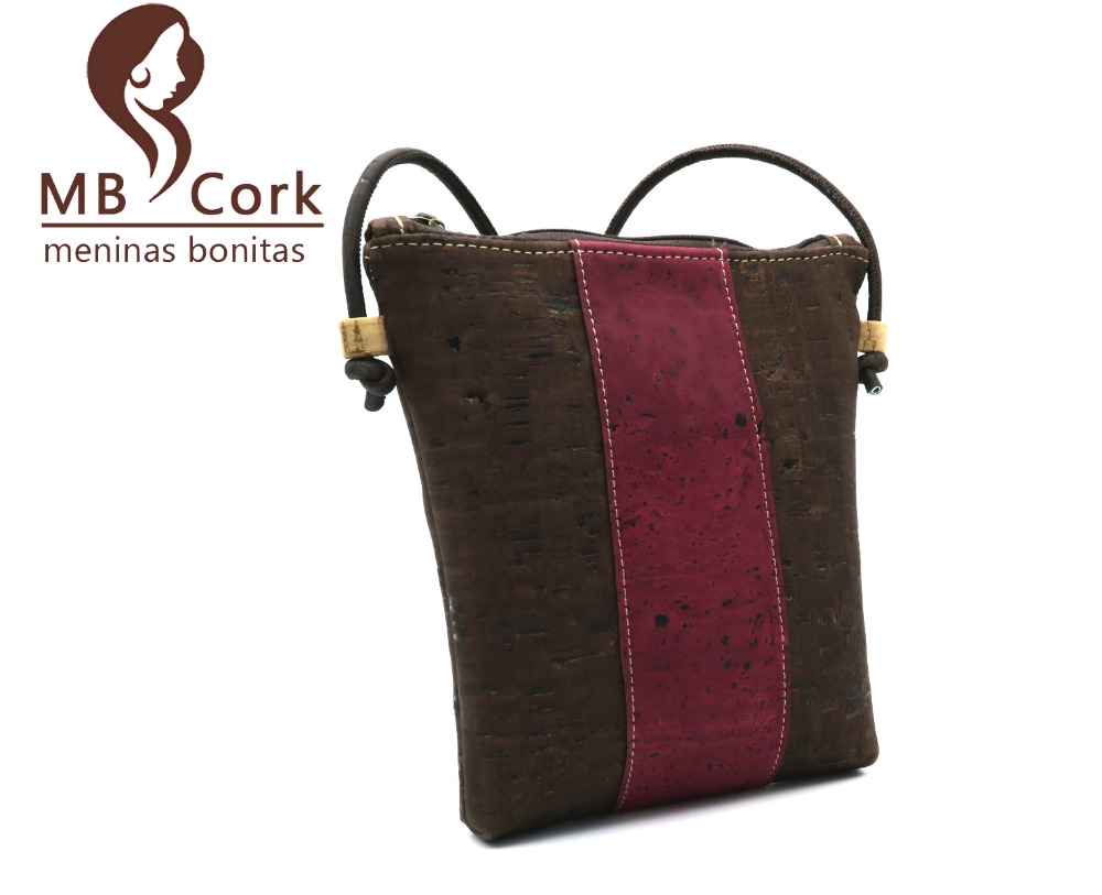 MB Cork, cork  messenger bag, Portuguese original, brown dark red women, casual, waterproof , handmade BAG-32