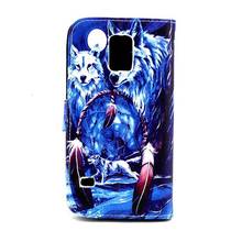 Blue Wolf Pattern PU Leather Wallet Folio Case Cover for samsung S5 Mobile Phone Accessories