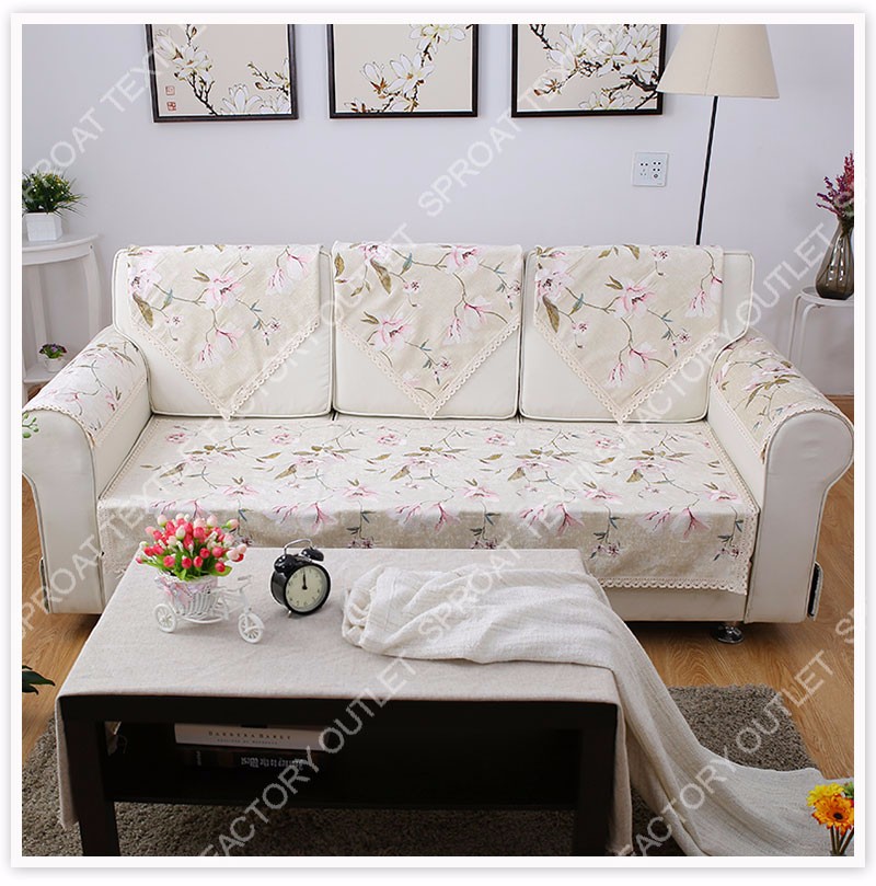 Pastoral Style High Grade Beige White Floral Embroidery Chenille