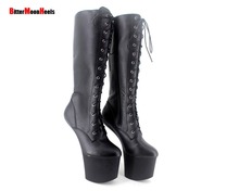 Wholesale 8 inch heel Slugged Bottom Hoof boots with no heel sexy knee high boots Free Shipping