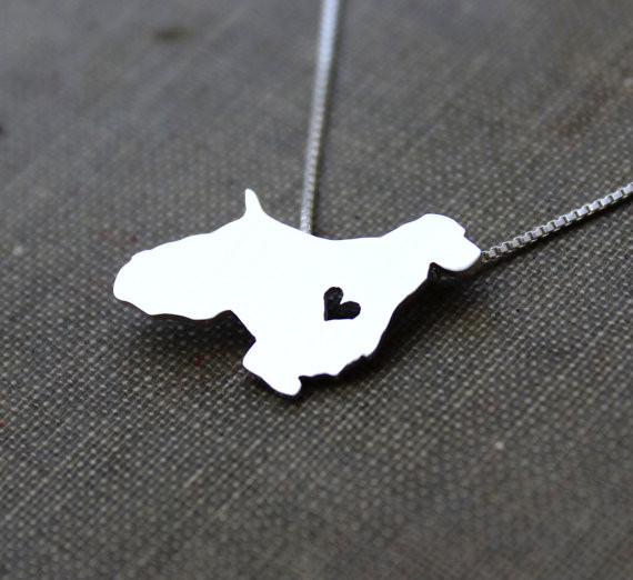 Springer Spaniel necklace sterling silver, tiny silver hand cut dog pendant with heart,